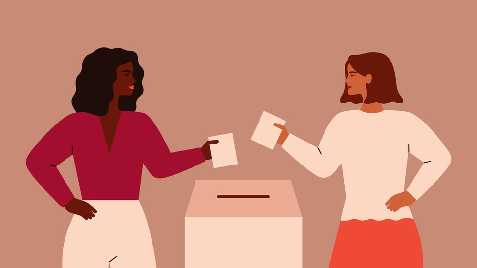 Women posting ballots