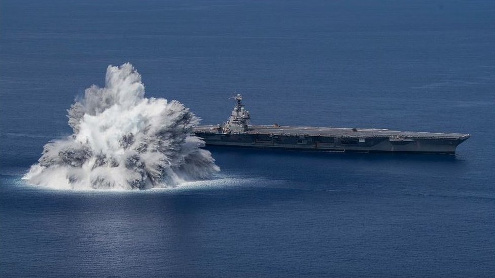 40,000lb explosion near USS Gerald R Ford aircraft carrier