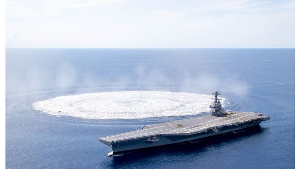 Weapons testing on a US aircraft carrier