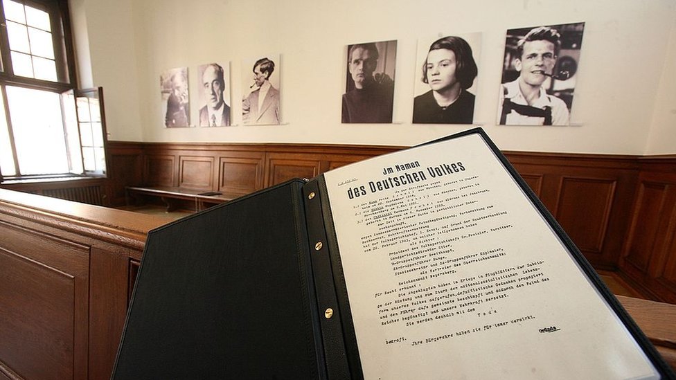 A copy of the sentences against the members of the White Rose shown in front of their photos