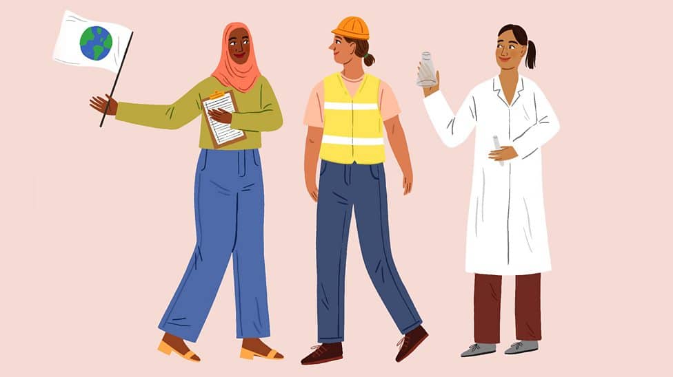 Illustration showing three women professionals