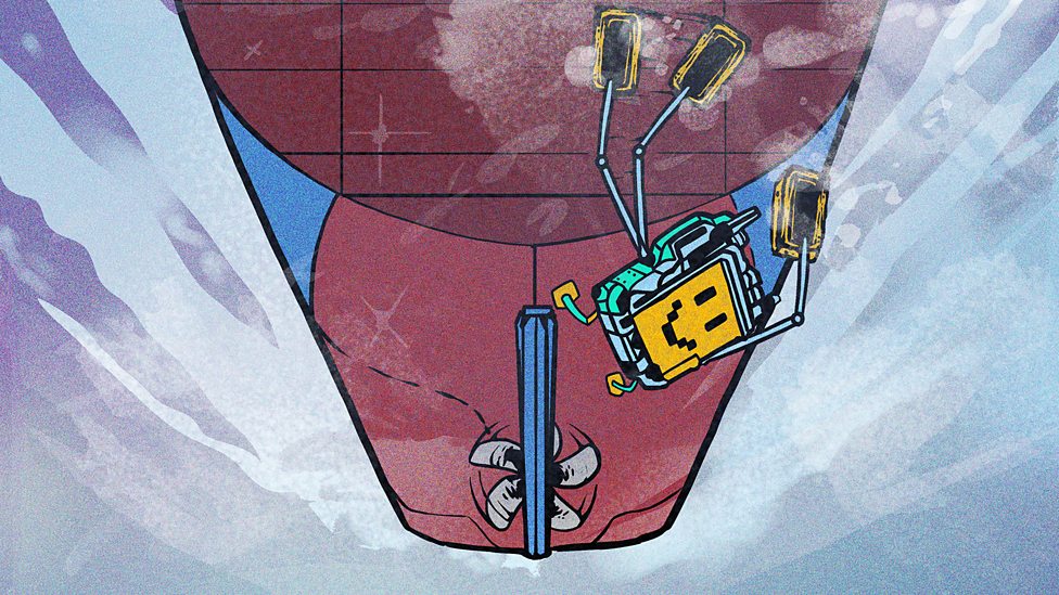 A robot cleaning the bottom of a cargo ship