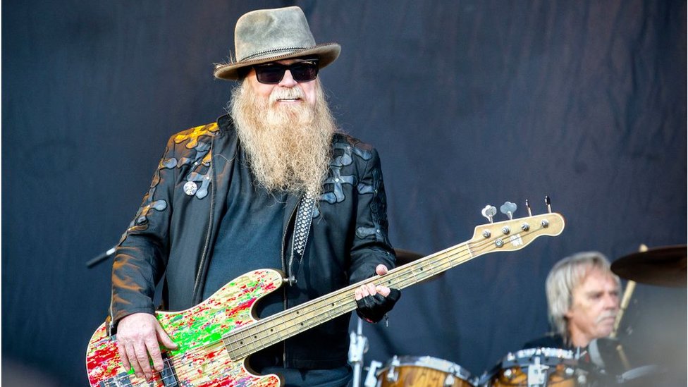 bass player Dusty Hill is seen live on stage in 2019