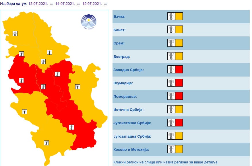 RHMZ: Crveni meteo alarm na području Zapadne Srbije, Šumadije, Pomoravlja i Jugoistočne Srbije 2