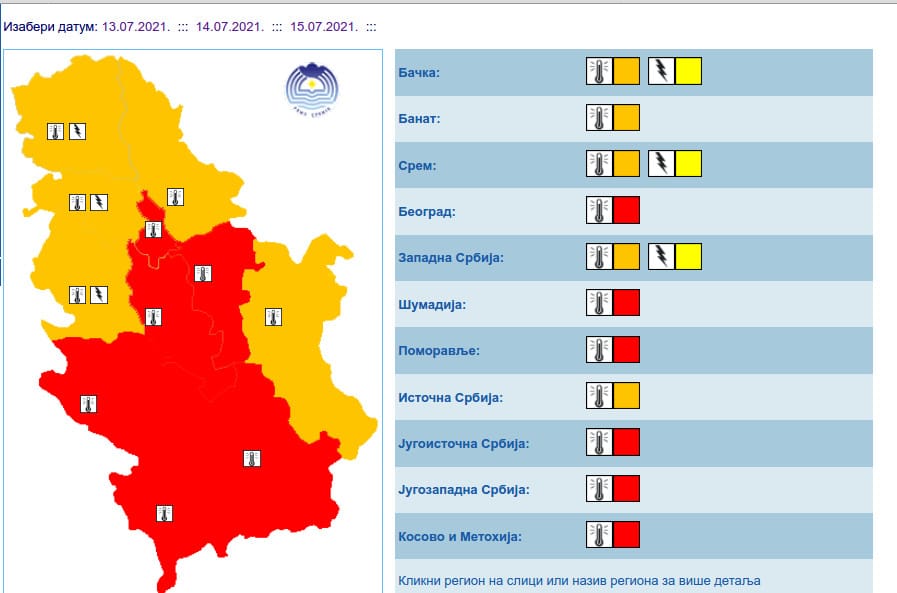 RHMZ: Crveni meteo alarm na području Zapadne Srbije, Šumadije, Pomoravlja i Jugoistočne Srbije 3