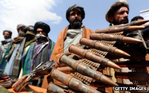 Former Taliban fighters display their weapons, Herat, 2012