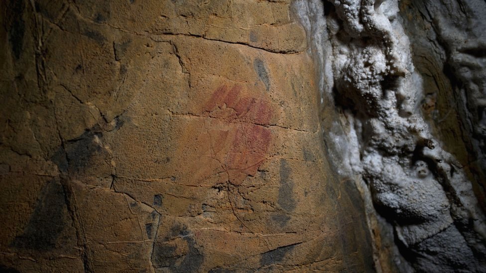 Picture said to show Neanderthal cave-paintings inside the Andalusian cave of Ardales in Spain