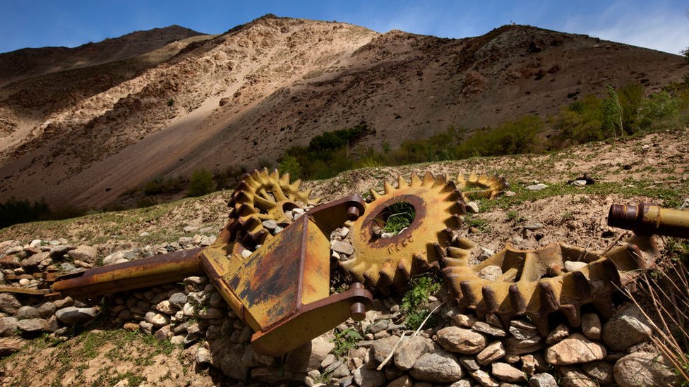 Remains of a destroyed Soviet tank in the Panjshir valley