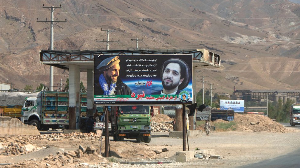 A billboard showing Ahmad Massoud with his father