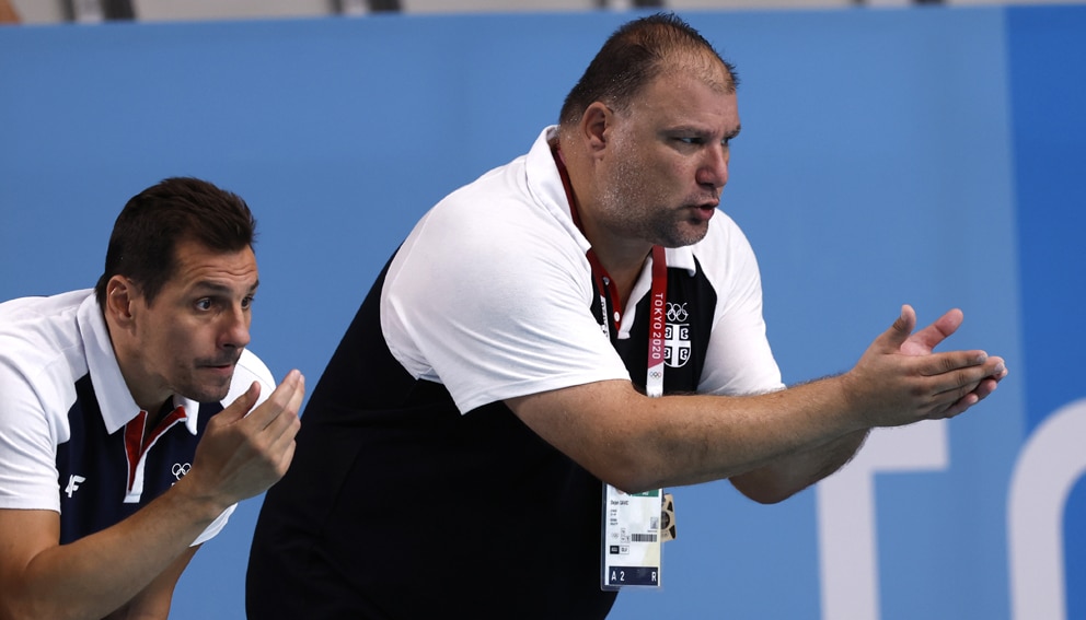 Head coach Dejan Savic (R) and assistant coach Vladimir Vujasinovic