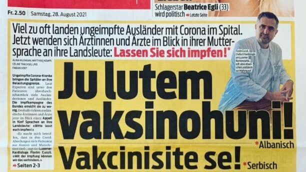 Švajcarski list "Blick" pozvao na vakcinaciju na različitim jezicima, među njima i srpski 1