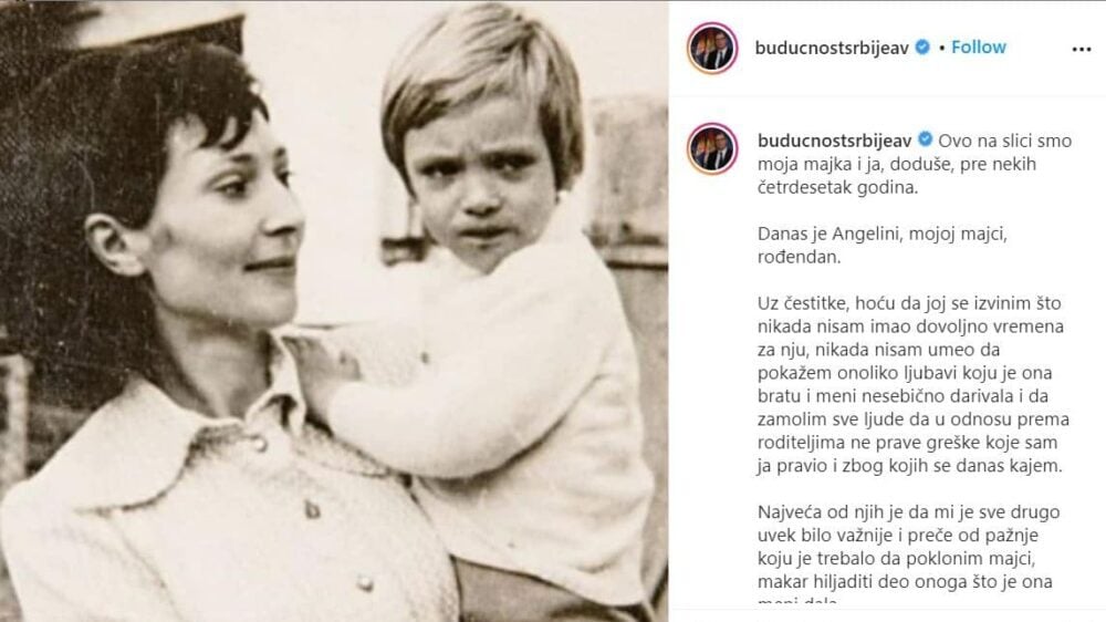 Vučić na Instagramu čestitao rođendan svojoj majci Angelini 1