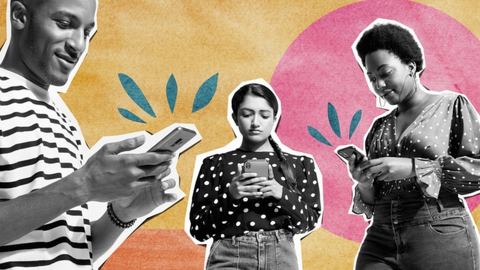 Millennials holding mobile phones
