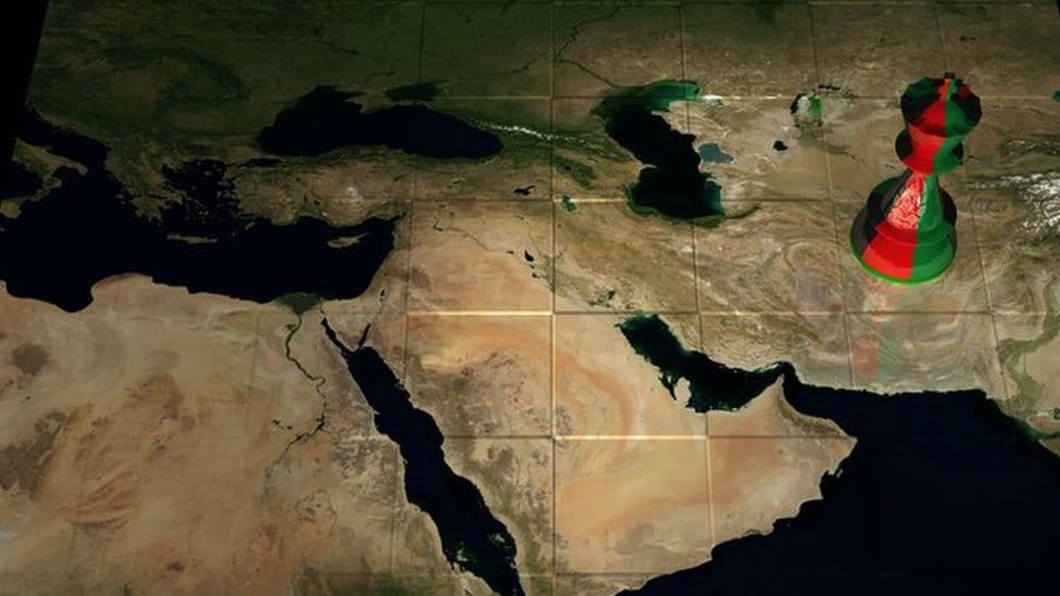 Avganistan i geopolitika: Šta bi drugi zemlje mogle da dobiju ili izgube dolaskom talibana na vlast 1 Render of world map with a chess piece decorated with the flag of Afghanistan, marking that country's location