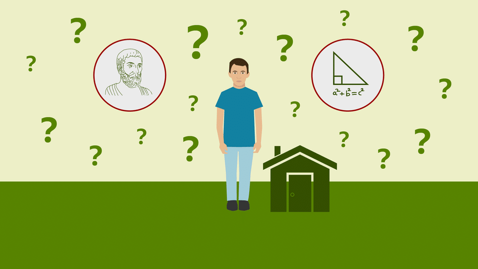 ilustracija pitagore i pravog ugla i dečaka