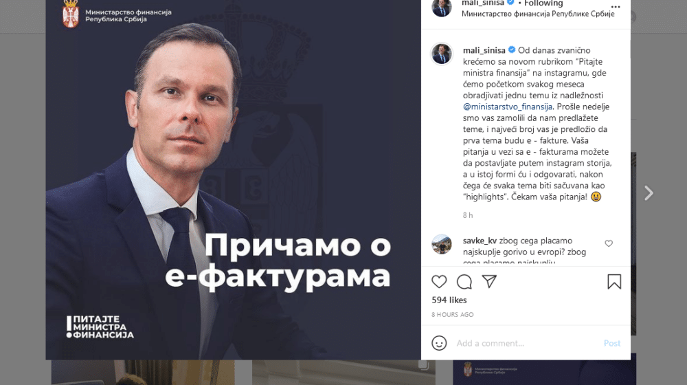 Ministar finansija, Instagram i e-fakture 1