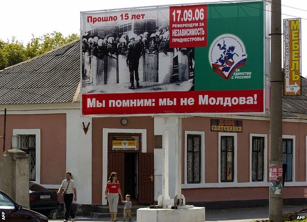 Šerif Tiraspolj: Fudbalski klub u Ligi šampiona iz nepriznate države 2 A sign in Trans-Dniester reads: 'We remember: We are not Moldova!'