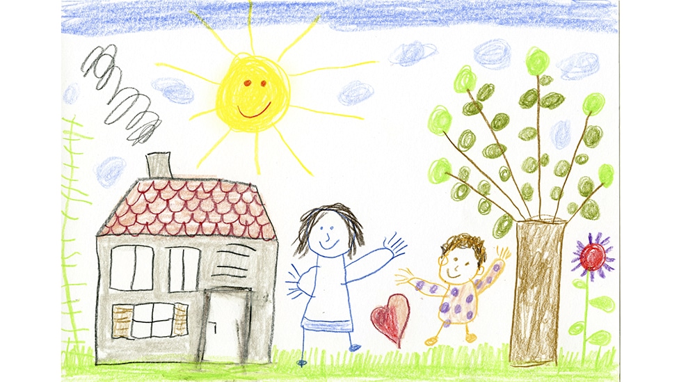 A child's drawing showing a yellow Sun