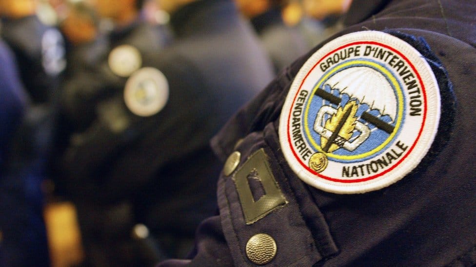 A file picture shows the logo of the National Gendarmerie Intervention Group