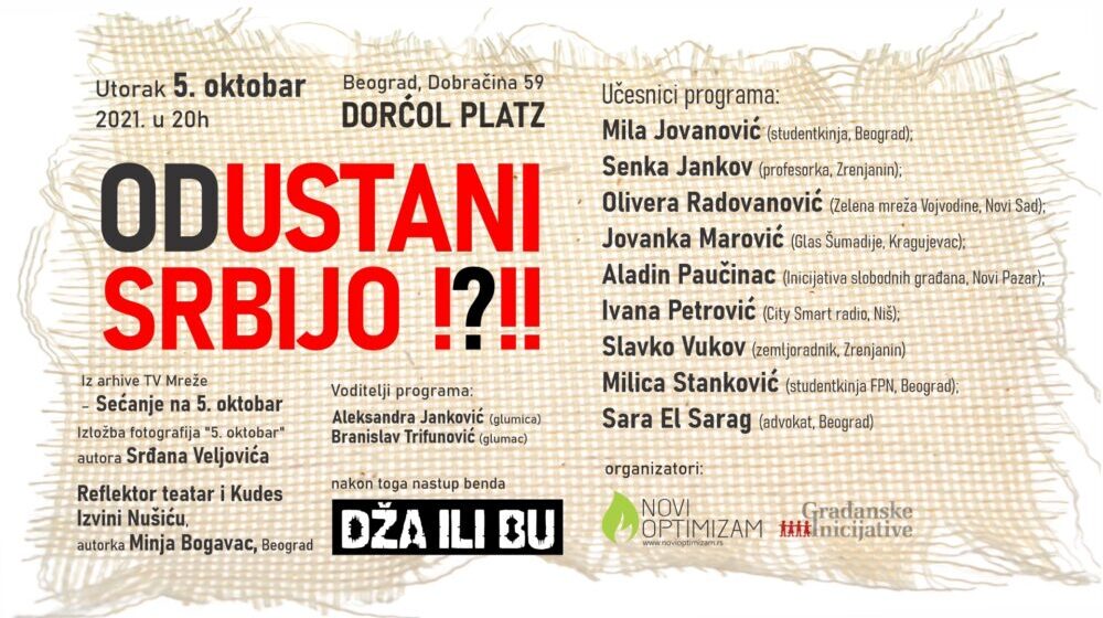 Novi Optimizam pozvao na obeležavanje godišnjice početka demokratskih promena u Srbiji 5. oktobra u Dorćol Platzu 1