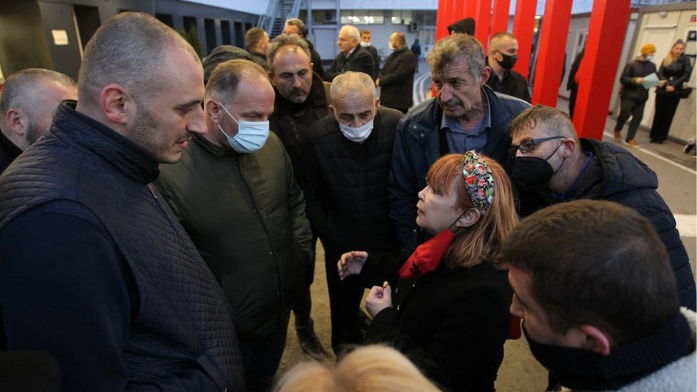 Relatives of people injured and killed in a bus accident await for news in front of Pirogov Hospital, in Sofia, Bulgaria November 23, 2021