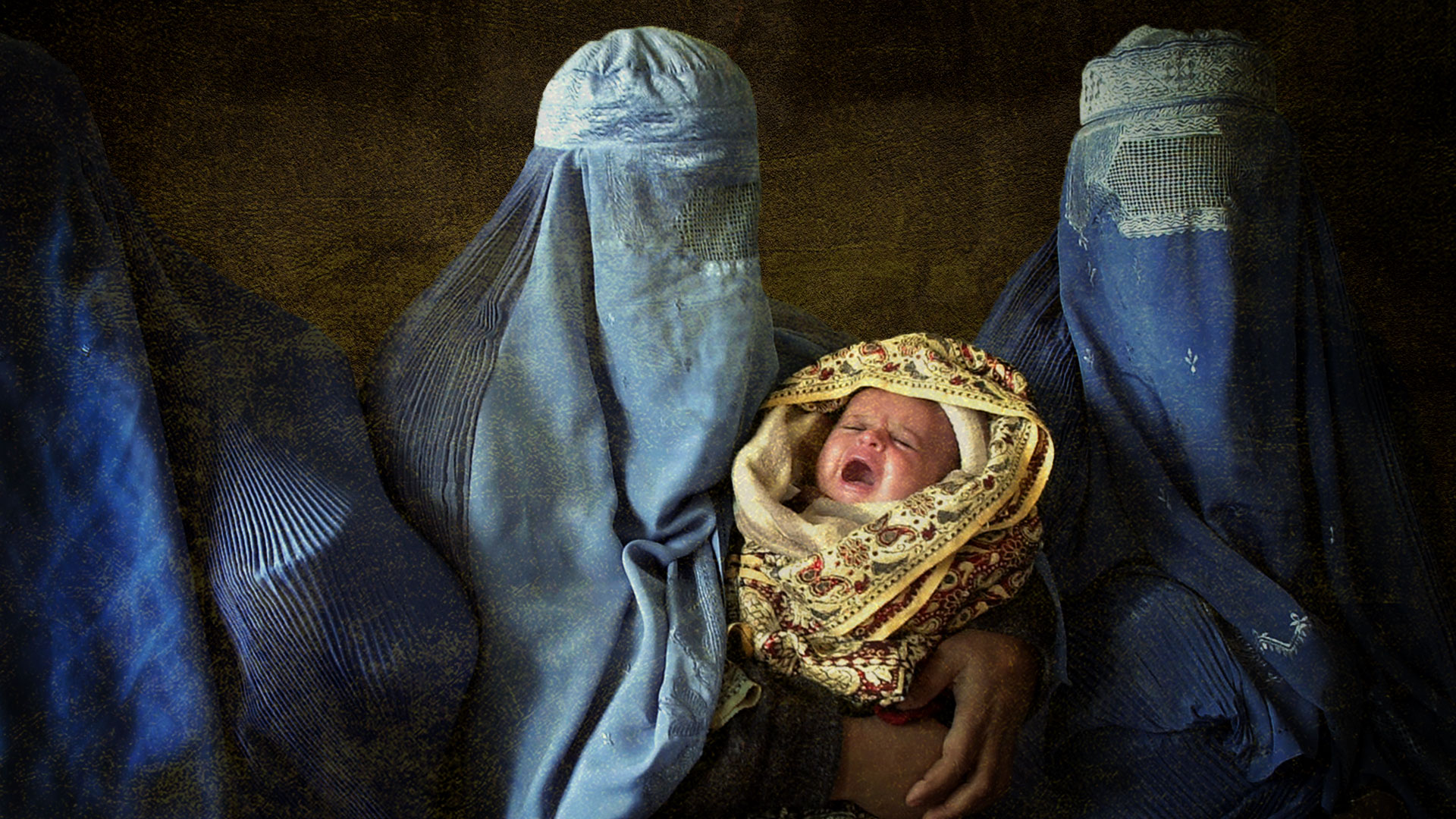 Avganistan i žene: Porađanje pod talibanima - „Bilo je užasno" 2 Afghan women in burkas, with baby, illustration