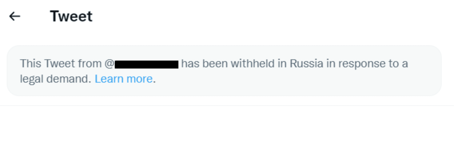 Rusija, Putin i internet: Država pokušava da cenzuriše zapadne društvene mreže 5 Message from Twitter saying that a tweet has been withdrawn