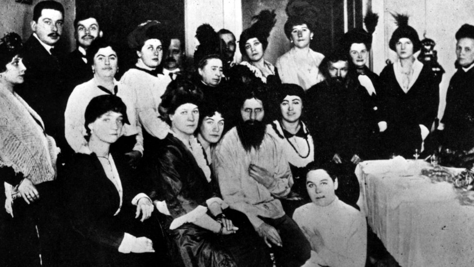 Rasputin (centre) with admirers (date unknown)