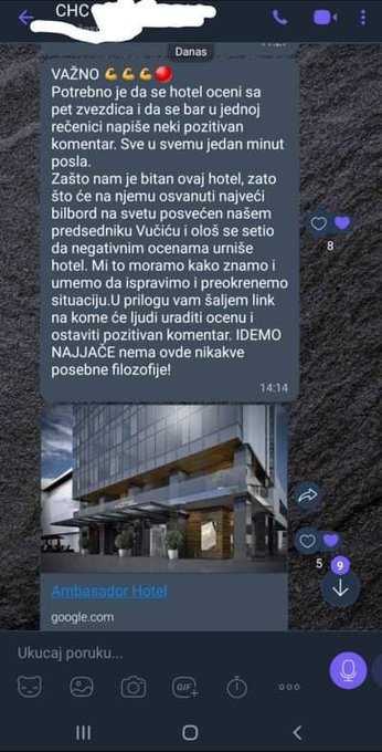 Botovi SNS na Guglu organizovano dižu rejting hotela sa “najvećim Vučićevim bilbordom na svetu” 2