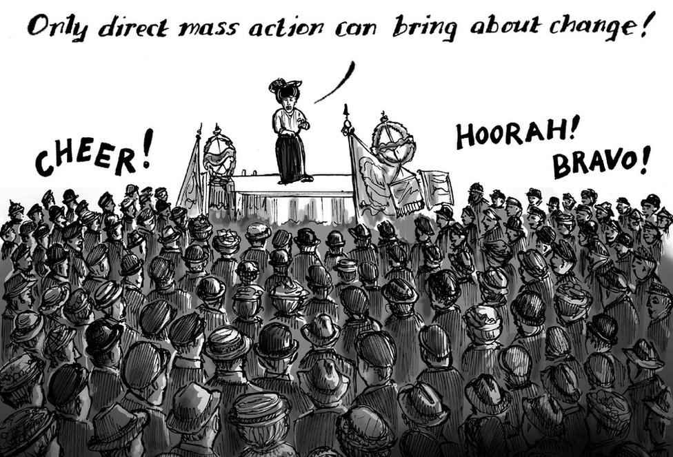 Cartoon of Rosa Luxemburg at a political rally