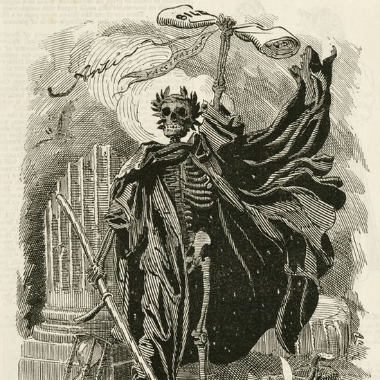 Korona virus i vakcina: Kako su antivakcinaši vršili uticaj na svet kroz istoriju 18 Sketch drawing of a skeleton with a black cloak holding a document labelled "Bill"