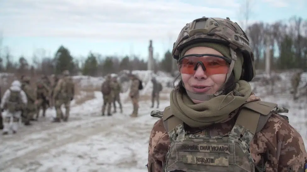 Ukrainian Marta Yuzkiv, who is part of a territorial defence force of volunteers