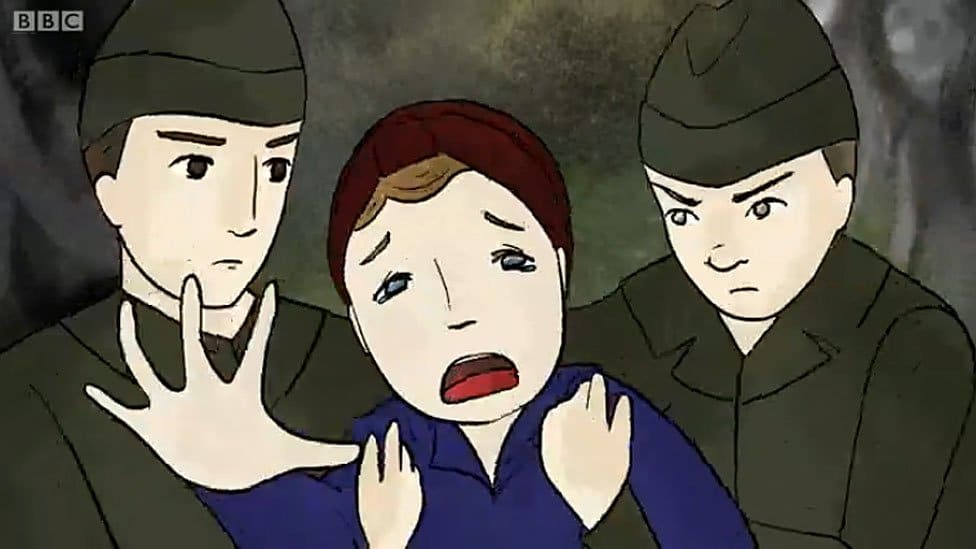 The mother being held by Nazi soldiers