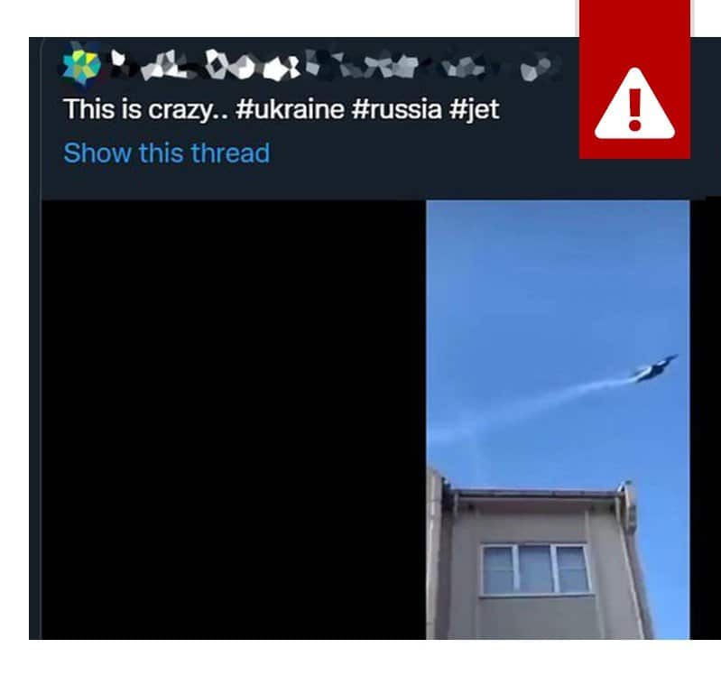 Ukrajina, Rusija, lažne vesti i društvene mreže: Na internetu se dele mnogi snimci i slike koji su dezinformacije 2 Misleadingly captioned video of a fighter jet