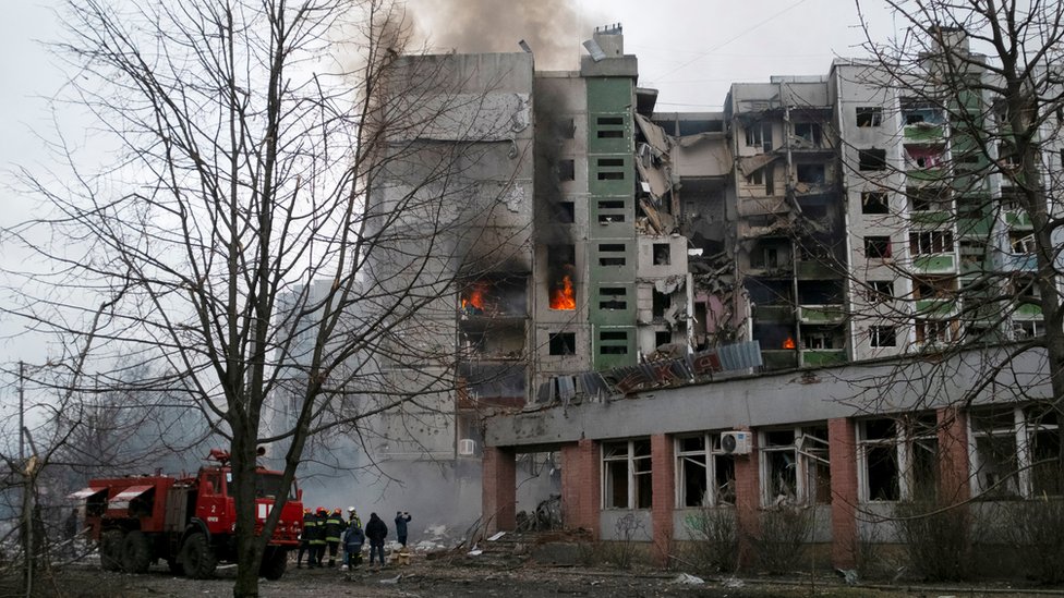 Residential building damaged by recent shelling in Chernihiv