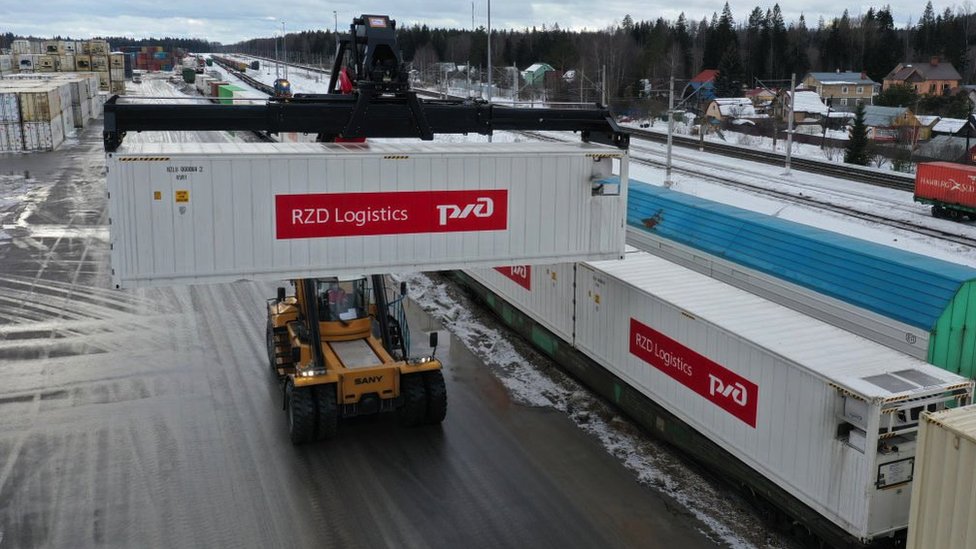 A freight train carrying food and medical supplies arrives in Moscow Region from China, February 2022