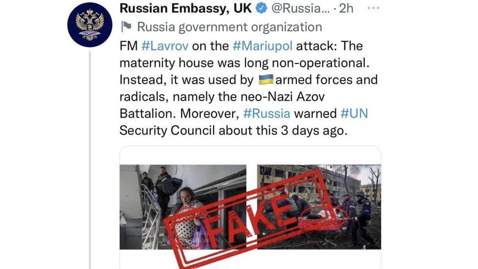 Skrinšot ekrana sa naloga ruske ambasade u Velikoj Britaniji - lažnu tvrdnju je uklonio Tviter