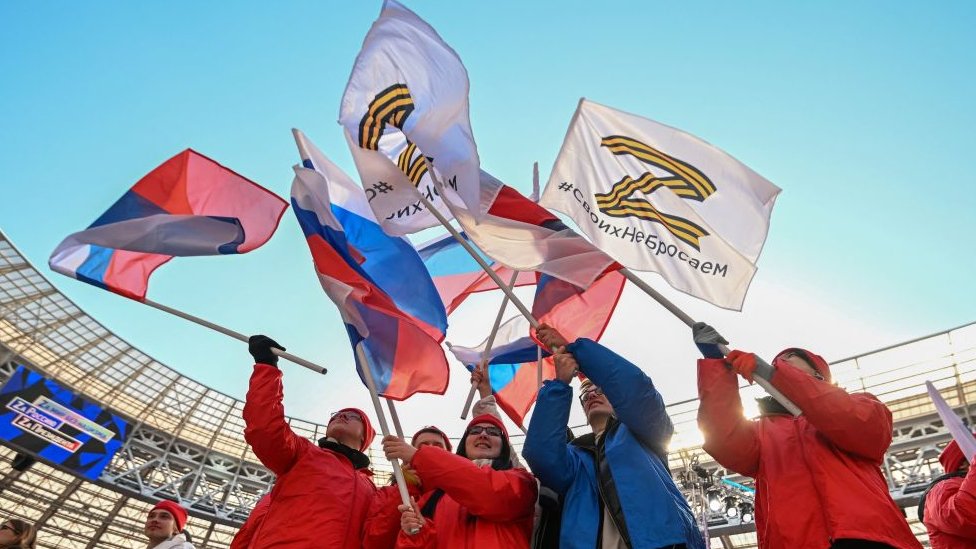 Among the flags in the Luzhniki stadium were signs bearing the letter Z, a symbol of Russia's war