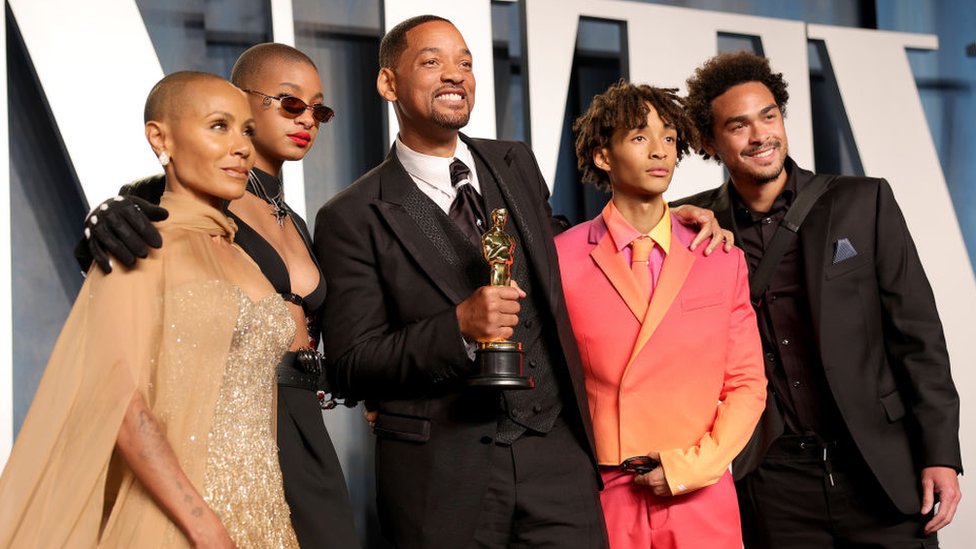 Will Smith with (from right) his sons Trey Smith and Jaden Smith, daughter Willow Smith and wife Jada Pinkett Smith