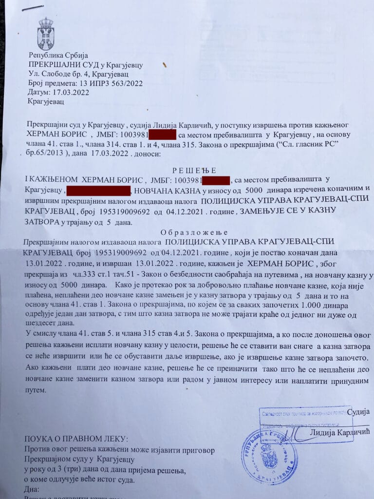 Kragujevčanin dobio pet dana zatvora za učešće u ekološkom protestu 2 Kragujevčanin dobio pet dana zatvora za učešće u ekološkom protestu 2