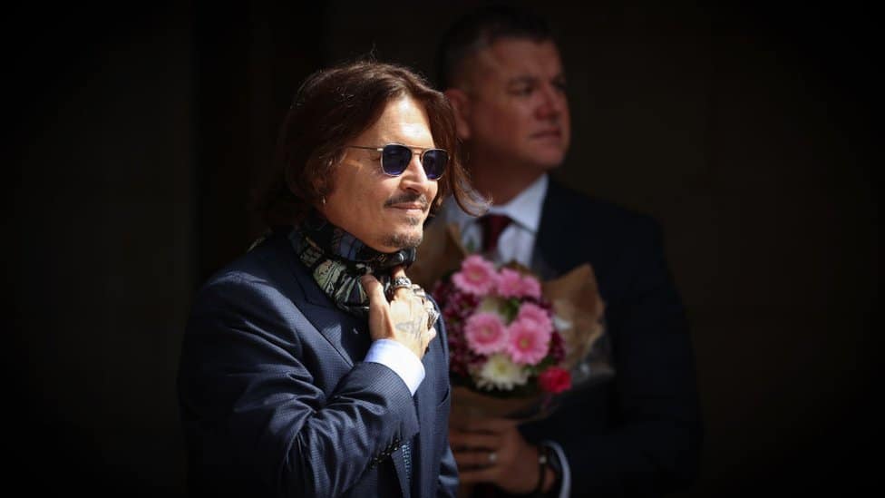 Johnny Depp arrives at Royal Courts of Justice, Strand on July 24, 2020 in London, England.