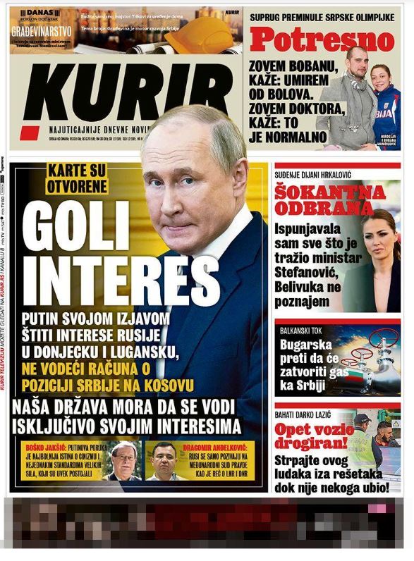 Hrvatski mediji: Putin šokirao Srbiju, tabloidi u neverici, Vučić najavio obraćanje naciji 3