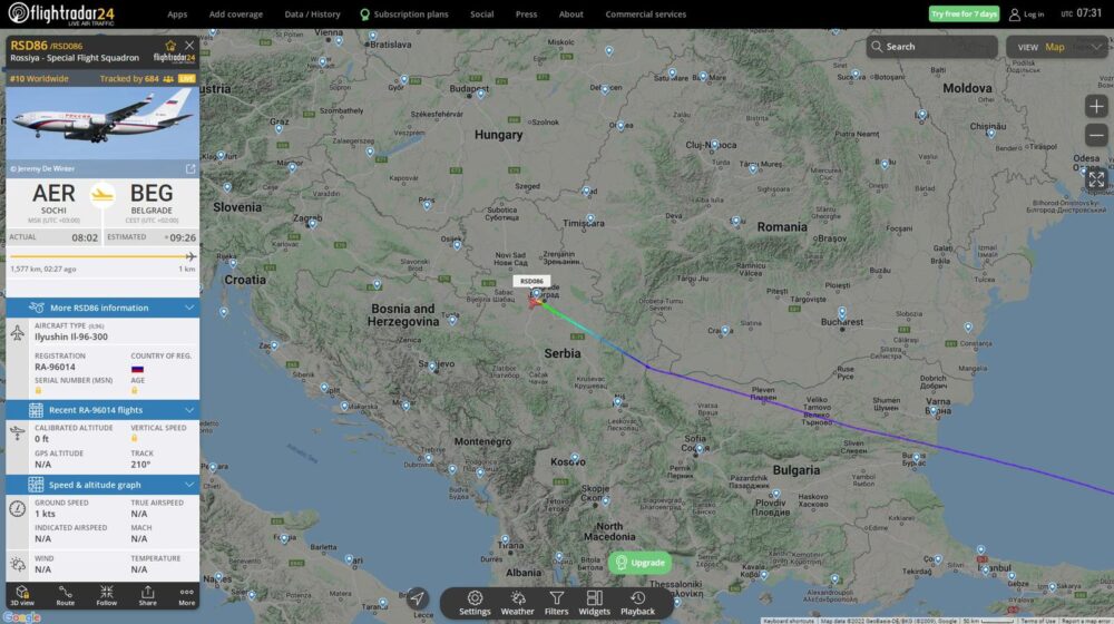 Avion iz predsedničke flote Rusije sleteo jutros u Beograd 1