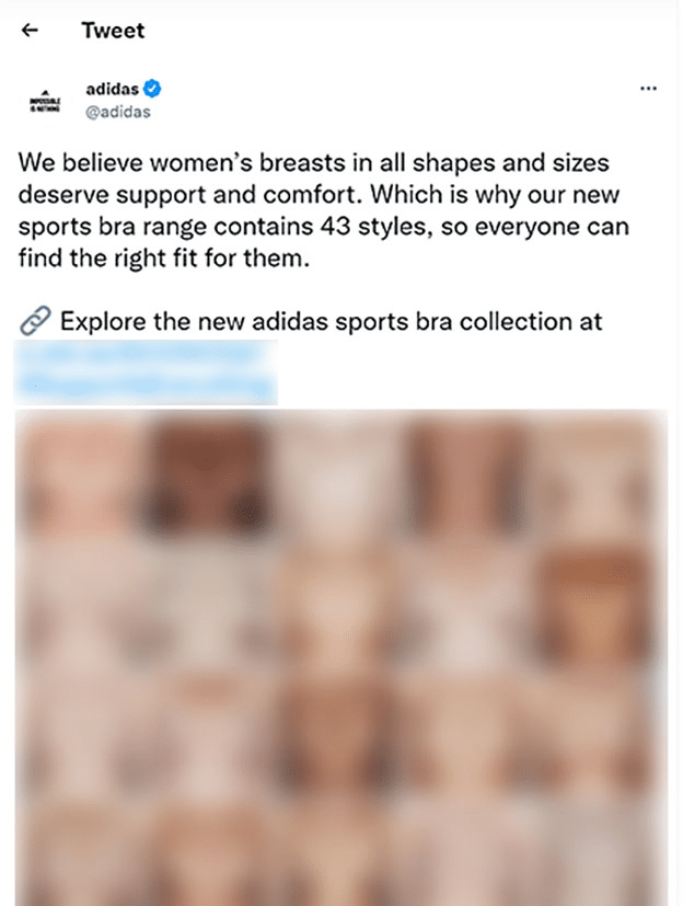 Seksizam i marketing: Zabranjene Adidas reklame za sportske grudnjake jer su uvredljive 1 Adidas tweet