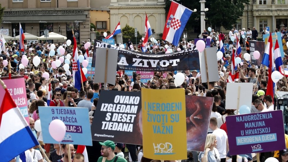 People protest against abortion in downtown Zagreb, Croatia, 14 May 2022