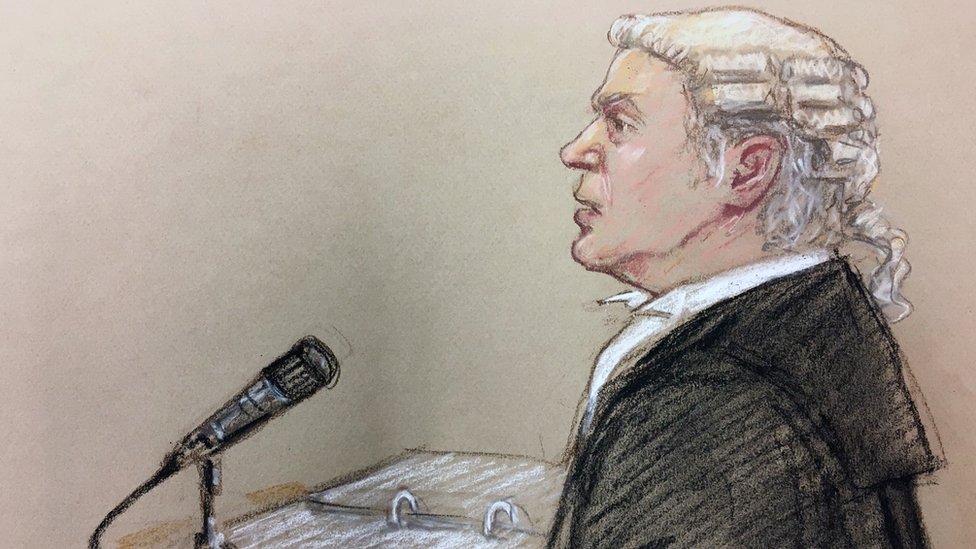 A courtroom sketch of Mrs Vardy's barrister Hugh Tomlinson