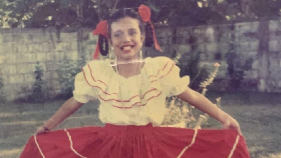 Andrea Garcia-Riveroll in traditional Mestizo clothing