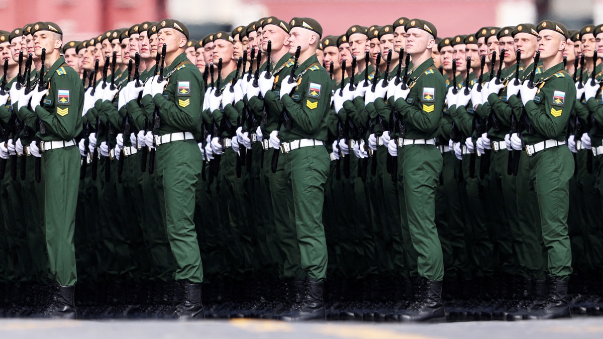 Russian service personnel rehearse for the Victory Day Parade in Moscow - 7 May 2022