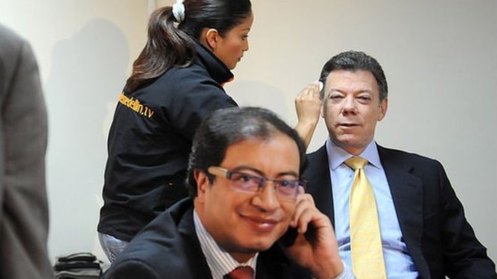 Gustavo Petro with Juan Manuel Santos and Antanas Mockus