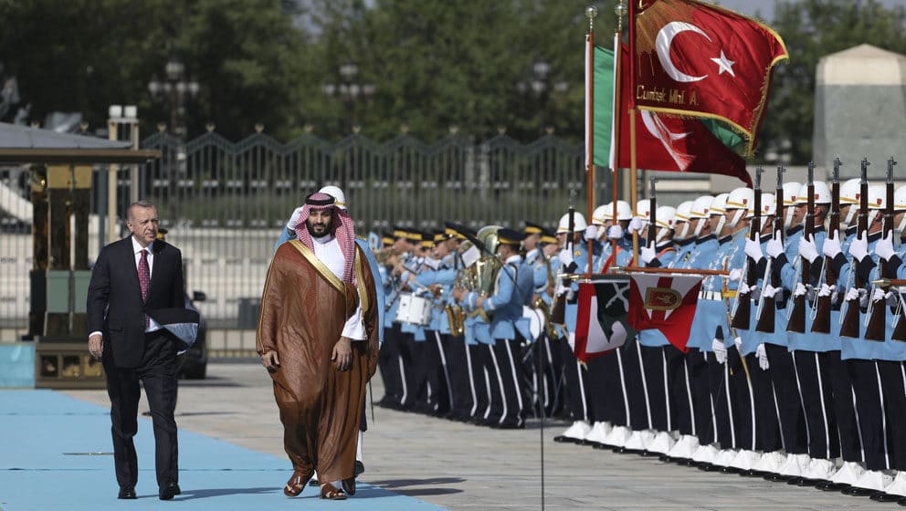 Turkish President Recep Tayyip Erdogan, left, and Saudi Crown Prince Mohammed bin Salman